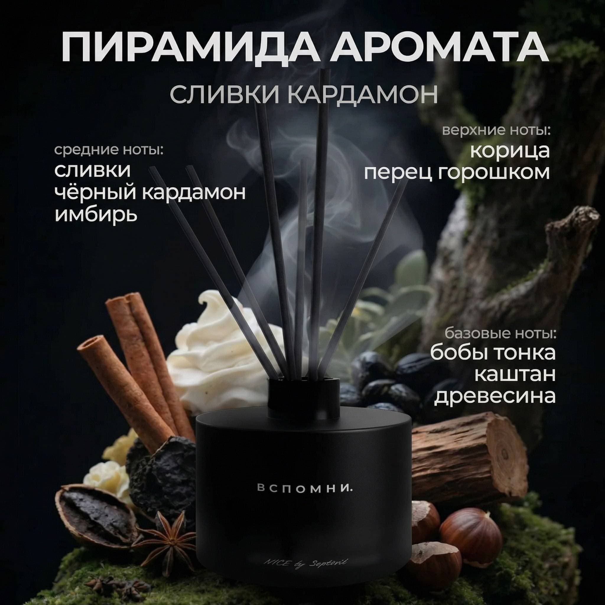 Диффузор для дома с палочками Кардамон и сливки
