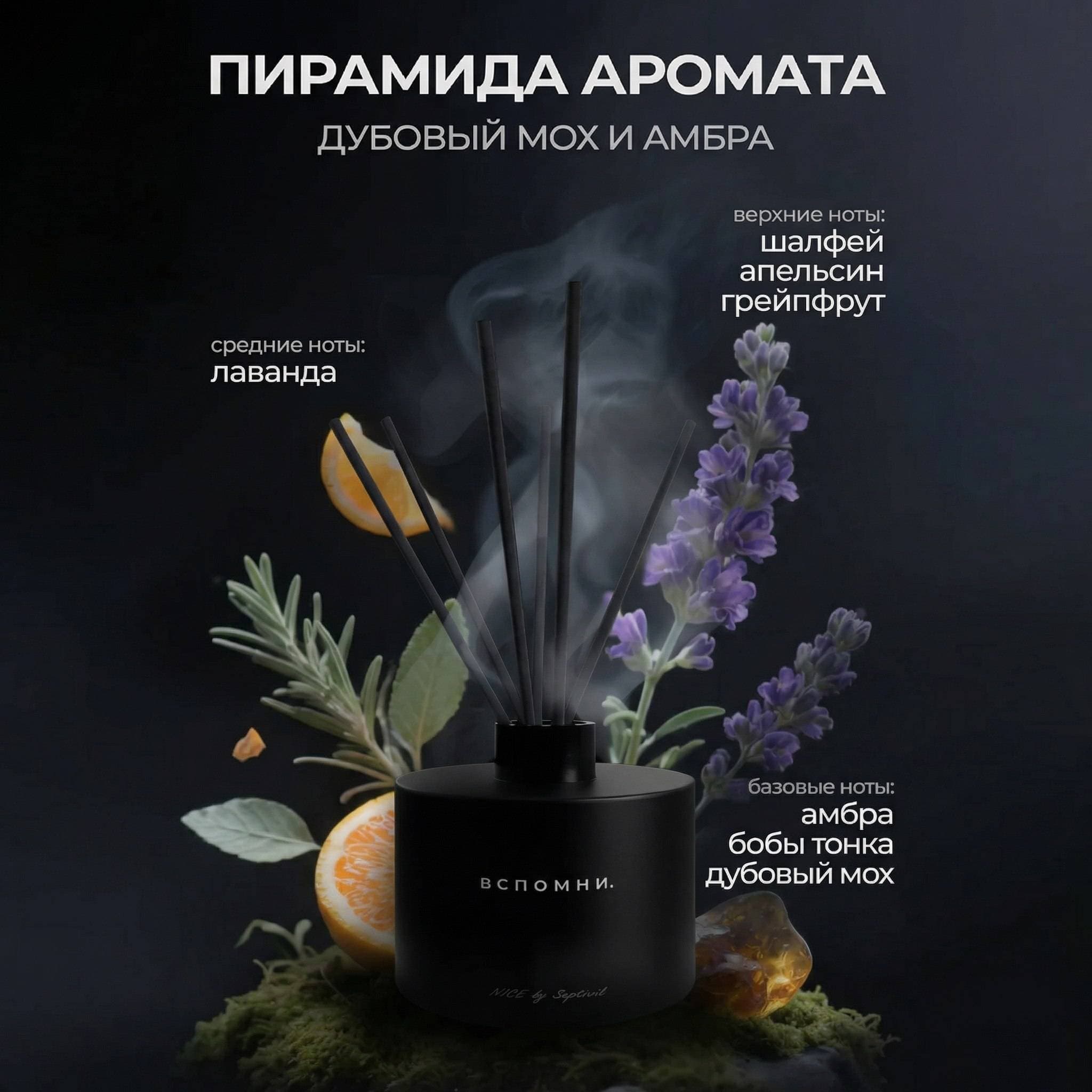 Диффузор для дома с палочками Дубовый мох и амбра