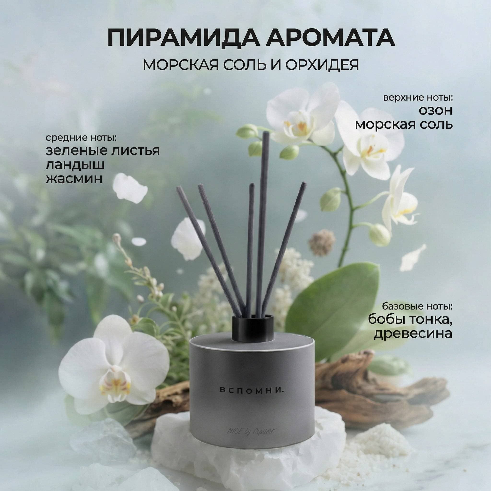 Диффузор для дома с палочками Морская соль и орхидея